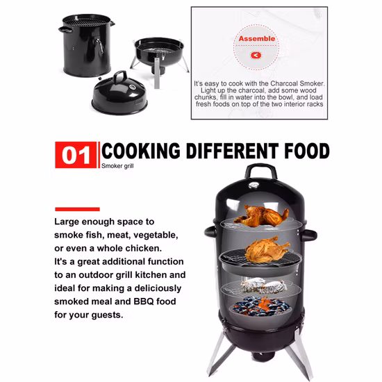 Keyo 18 Inch Barbecue Chicken Fish Food Meat Vertical Charcoal Bee Kettle BBQ Grills Smokers